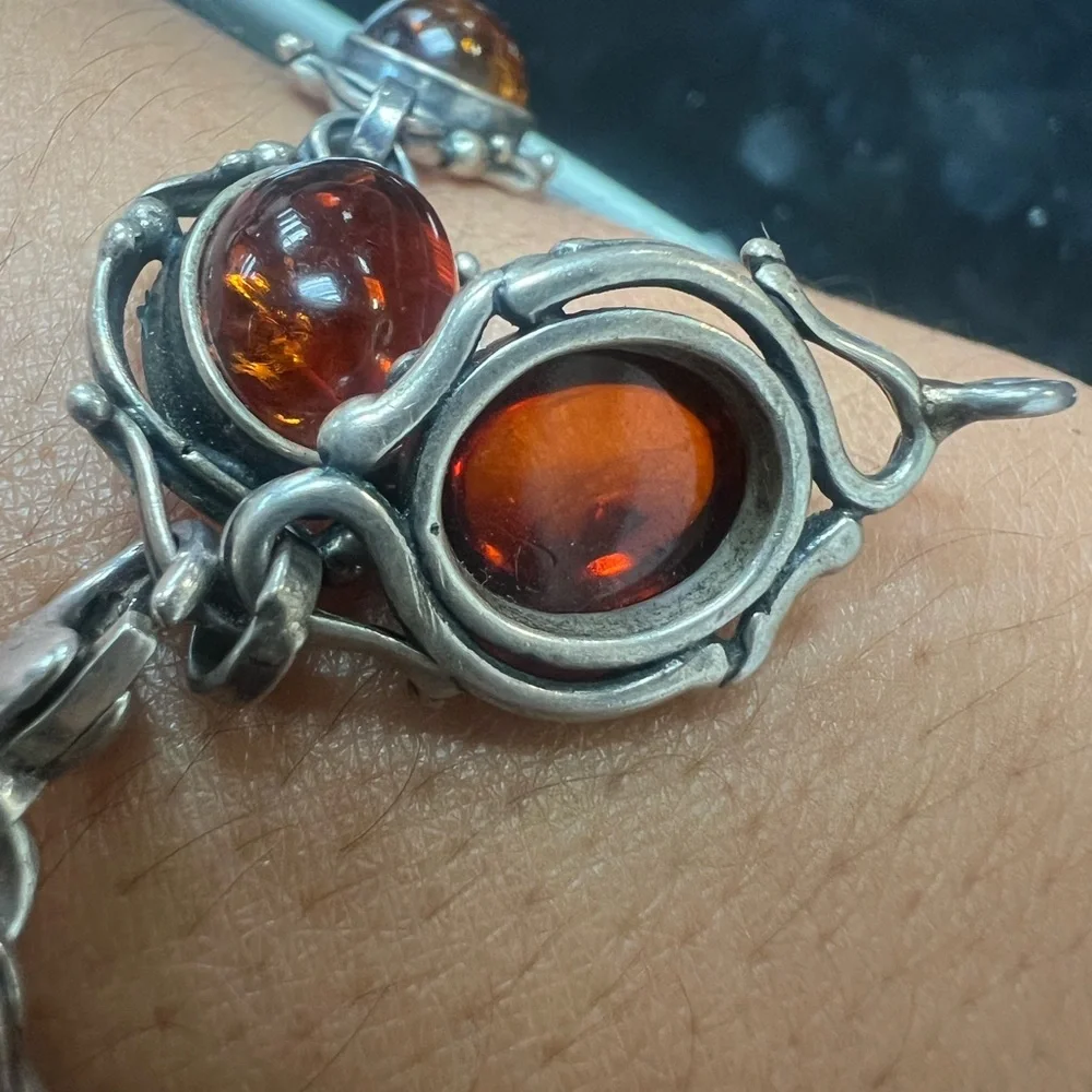 Vintage Natural Baltic Amber with 925 silver bracelet - Picture 4 of 9